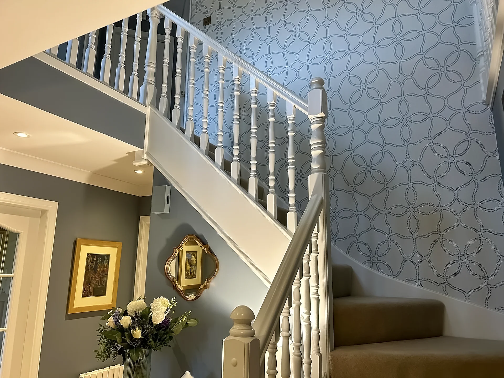 Staircase and feature wallpaper